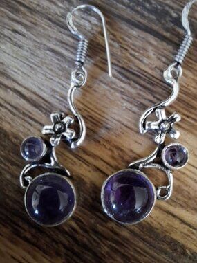 Amethyst Gemstone Handmade Drop Dangle Earrings  350 NWOT